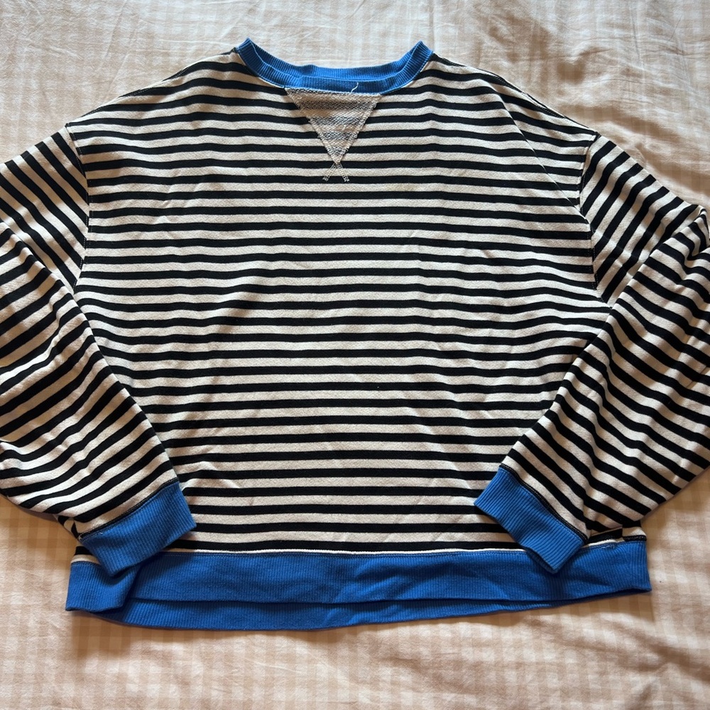 free people classic striped oversized crewneck